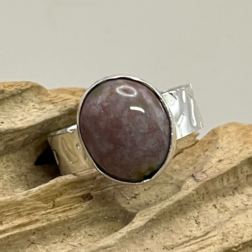 Artisanal Silver Ring with Purple Cabochon GemStone